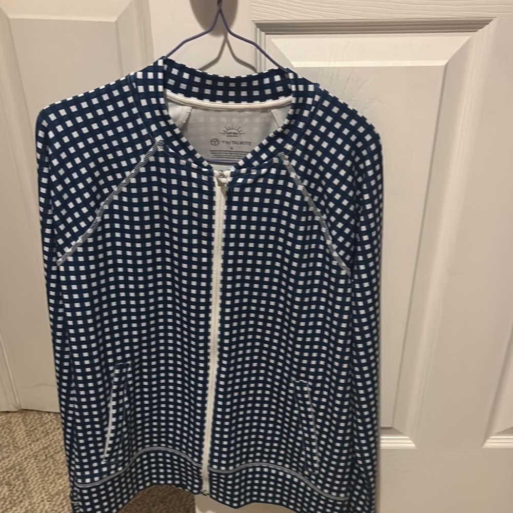 Navy & White Check Zip-Up Jacket